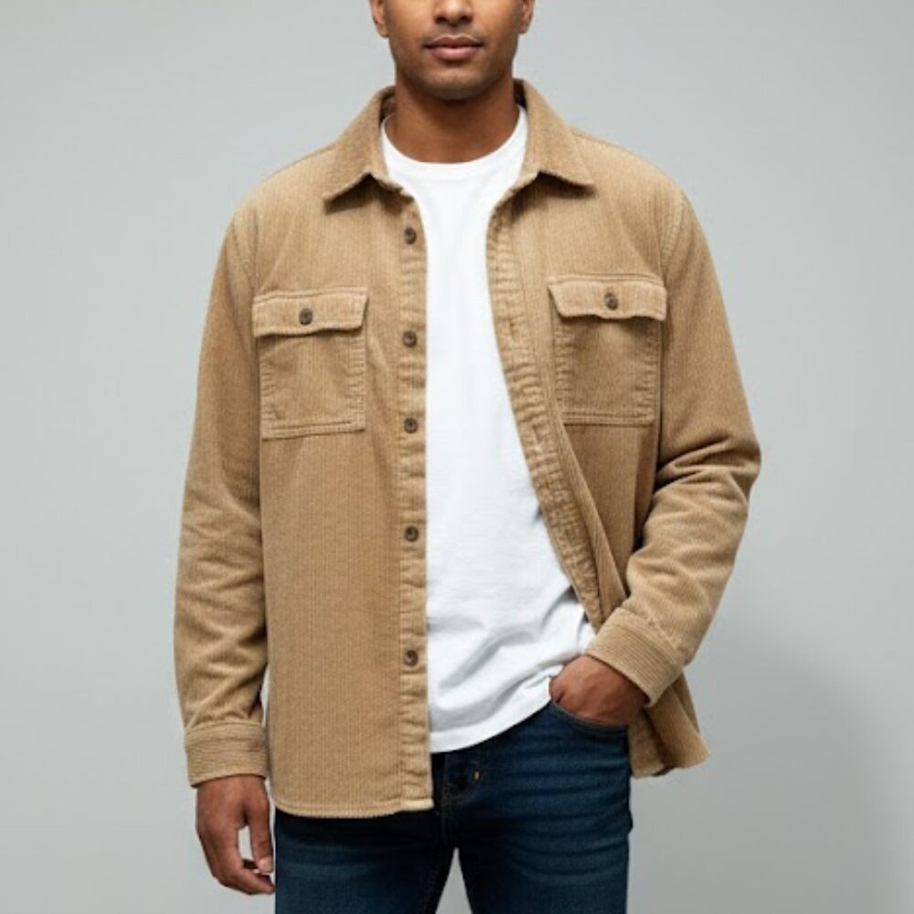 Original Use Men's Casual Corduroy Button-Down Shirt Jacket Long Sleeve XS